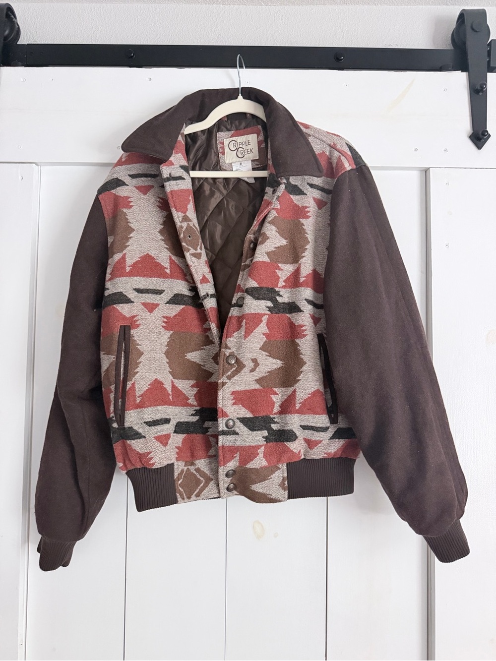 Southwestern Patterned Bomber Jacket - Brown & Rust